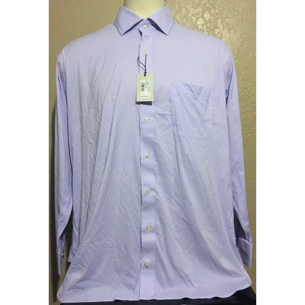NEW Peter Millar Crown Men's Size 18 Long Lilac Gingham Check Performance Shirt